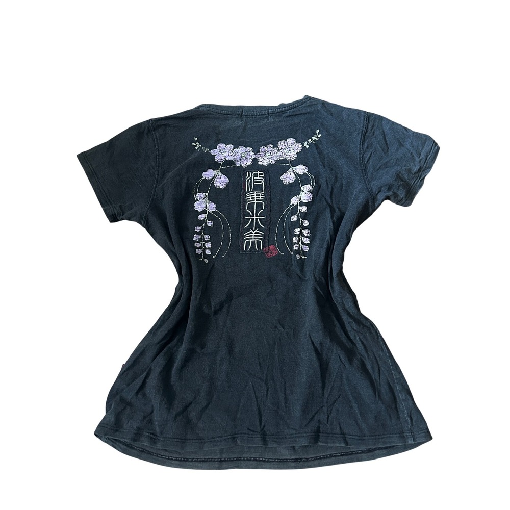 Naminori Baby Japanese Style Brand Floral Calligraphy Graphic Tee Black Large
